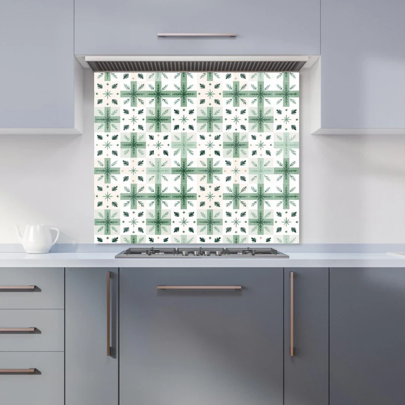 Image of Warren Reed - Designer Christmas Quilting Squares, Geometric Kitchen Splashback in Green Size: 600mm x 750mm Green Unisex 600mm x 750mm