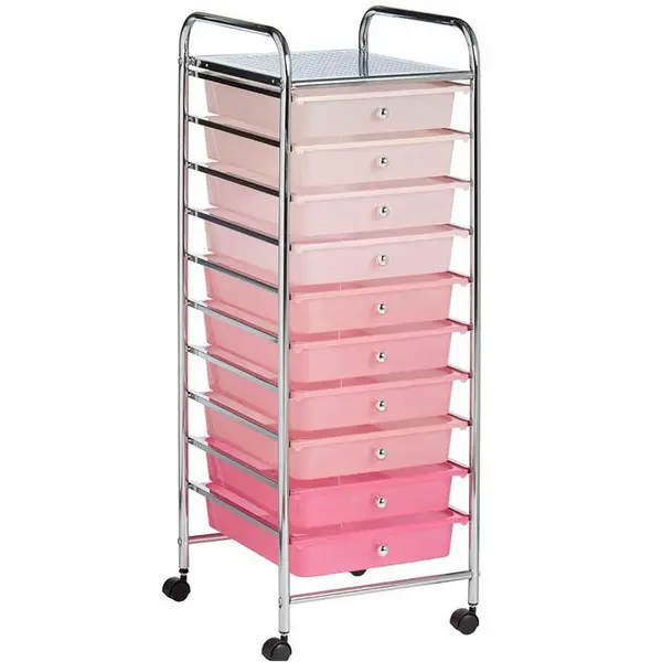 image of VonHaus VonHaus Storage Trolley, 10 Drawer Black Wheeled - Pink One Size