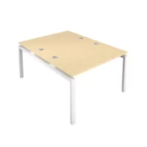 Image of Telescopic Sliding 8 Person Bench with Cut Out and White Frame - 1200mm - Maple