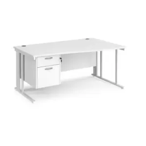 Image of Office Desk Right Hand Wave Desk 1600mm With Pedestal White Top With White Frame Maestro 25 MCM16WRP2WHWH