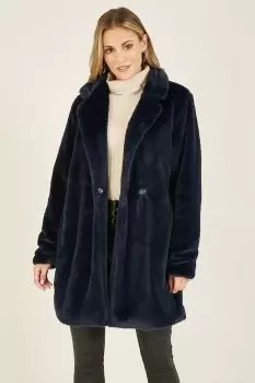 image of Navy Faux Fur Coat