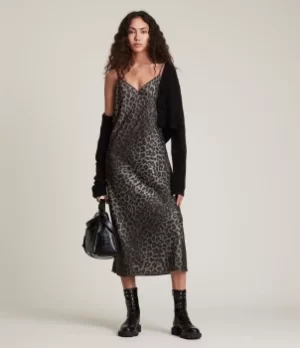 Image of AllSaints Womens Tierny Leppo Slip Dress, Khaki Green, Size: 8