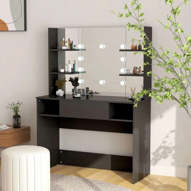 Image of VIDAXL Makeup Table with LED Lights 100x40x135cm mdf Black Vidaxl 8720286391662