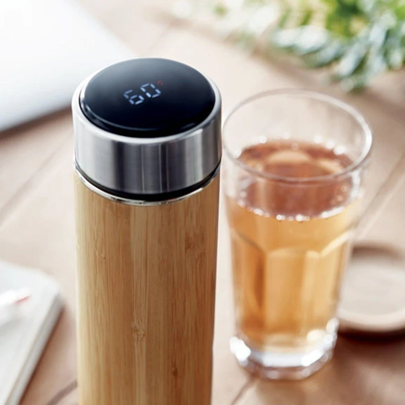 Image of Treat Republic Insulated Bamboo Vacuum Flask & Thermometer Beige unisex Standard