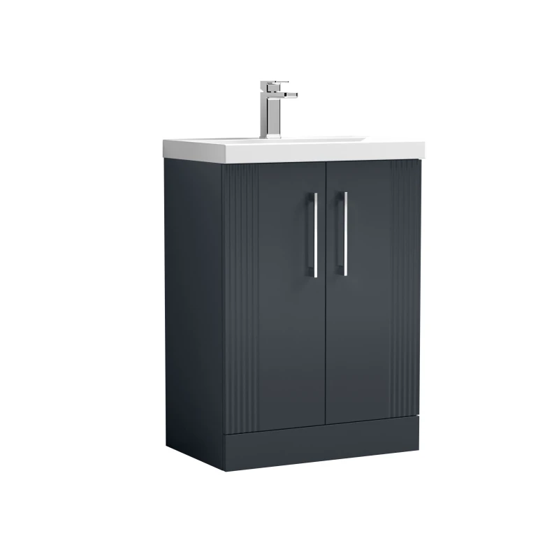Image of Balterley 2 Door Floor Standing Vanity Thin Edge 1 Tap Hole Ceramic Basin 600mm Grey