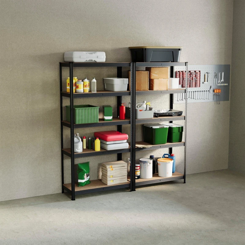Image of Lassic 5 Tier Heavy Duty Steel Garage Shelving - 2 Bay Black unisex 5 Tier