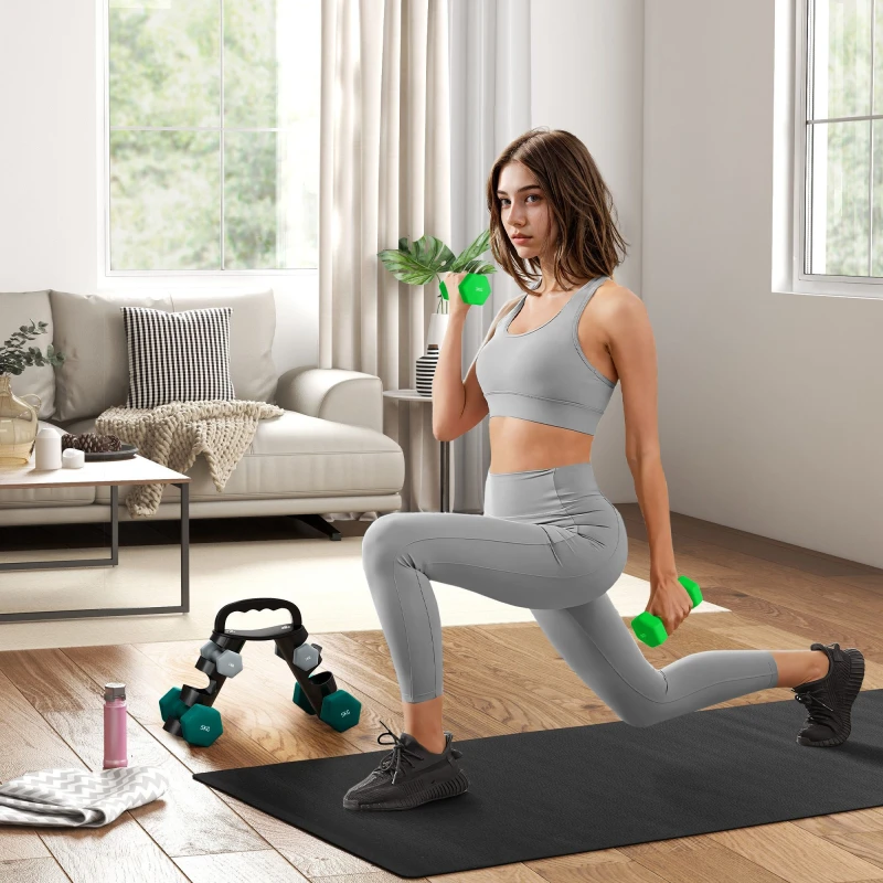 Image of SPORTNOW Dumbbells Set with Storage Rack, 2 x 1kg, 2 x 3kg, 2 x 5kg, Grey Multicolor Unisex