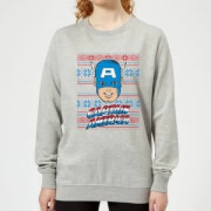 image of Marvel Captain America Face Womens Christmas Sweatshirt - Grey - 3XL