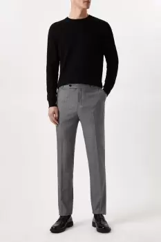 Image of Mens Slim Fit Grey Herringbone Smart Trousers