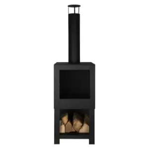 Image of Fancy Flames Square Black Terrace Heater with Wood Store