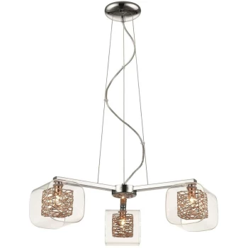 image of Spring Lighting - 3 Light Multi Arm Ceiling Pendant Mesh Chrome, Copper, Glass Three, G9