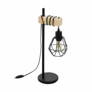 image of Eglo Industrial Style Table Lamp With Caged Black Shade