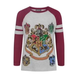 Image of Harry Potter Official Girls Hogwarts Raglan T-Shirt (5-6 Years) (Grey)