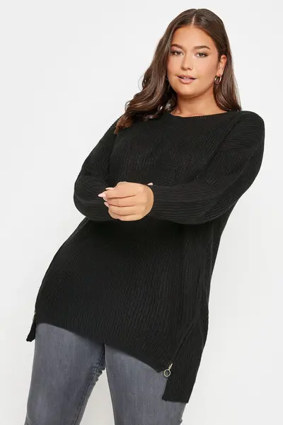 image of Yours Side Zip Knitted Jumper Black