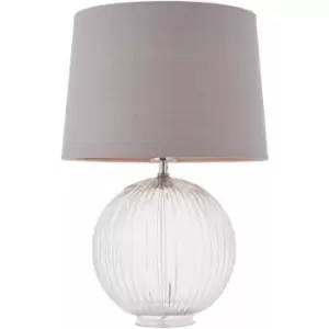 image of Loops - Table Lamp Clear Ribbed Glass & Charcoal Linen 40W E27 gls Base & Shade