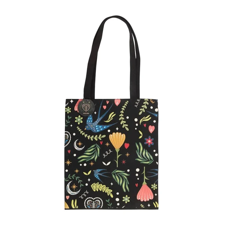 Image of Something Different Womens Midnight Bloom Polycotton Tote Bag in Black Female One Size