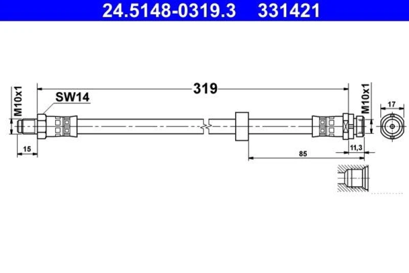 Image of ATE 24.5148-0319.3 Brake Hose Brake Hose (83)
