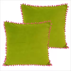 image of Velvet Pom-Pom Twin Pack Polyester Filled Cushions