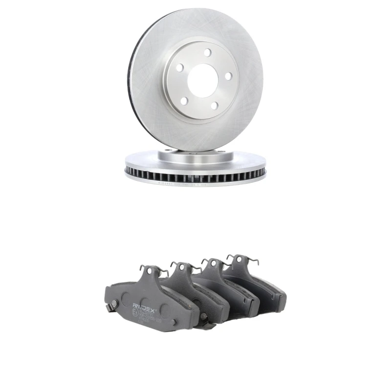 Image of RIDEX 3405B3096 Brake disc and pads set Front Axle, Brake Disc Type: Vented, with acoustic wear warning Brake Set,disc brakes (3405)