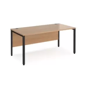 image of Office Desk 1600mm Rectangular Desk With Bench Leg Beech Tops With Black Frames 800mm Depth Maestro 25