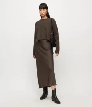 Image of AllSaints Womens Tierny Cleo 2-In-1 Midi Dress, Coffee Brown, Size: L