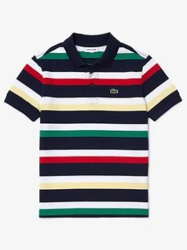 Lacoste Boys Stripe Polo Shirt - Navy, Size 16 Years