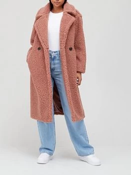 Image of UGG Gertrude Long Teddy Coat - Pink, Camel Size XS Women