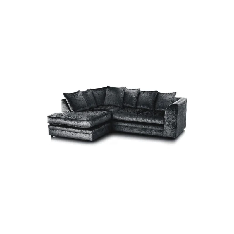 Image of LUXURY LIFE Dylan Crushed Velvet Fabric Left Hand Facing Corner Sofa Black