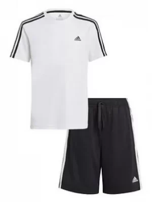 image of adidas Junior Boys 3s Tshirt Set, Black/White, Size 3-4 Years