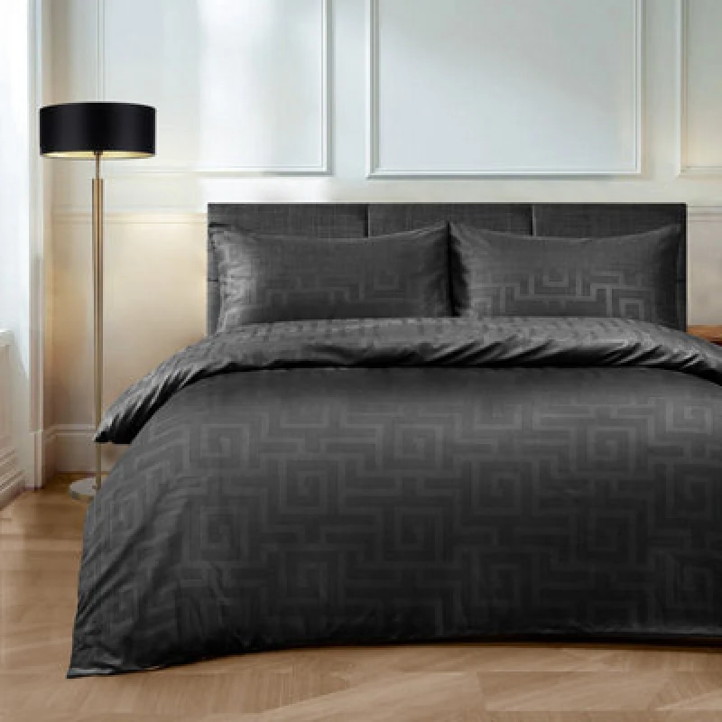 Image of Velosso Elegant Embossed Pattern Duvet Cover & Pillowcase Set in Black Size: Double Black Unisex Double