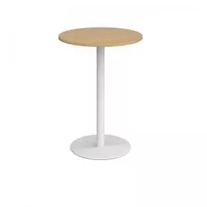 Image of Monza circular poseur table with flat round white base 800mm - oak