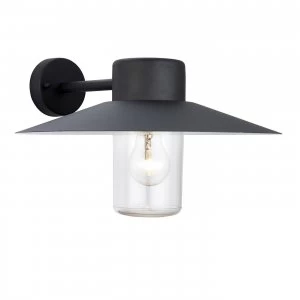 Image of 1 Light Outdoor Fisherman Dome Wall Light Clear Glass, Black Paint IP44, E27