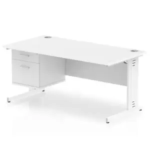 Image of Impulse 1600 Rectangle White Cable Managed Leg Desk White 1 x 2 Drawer