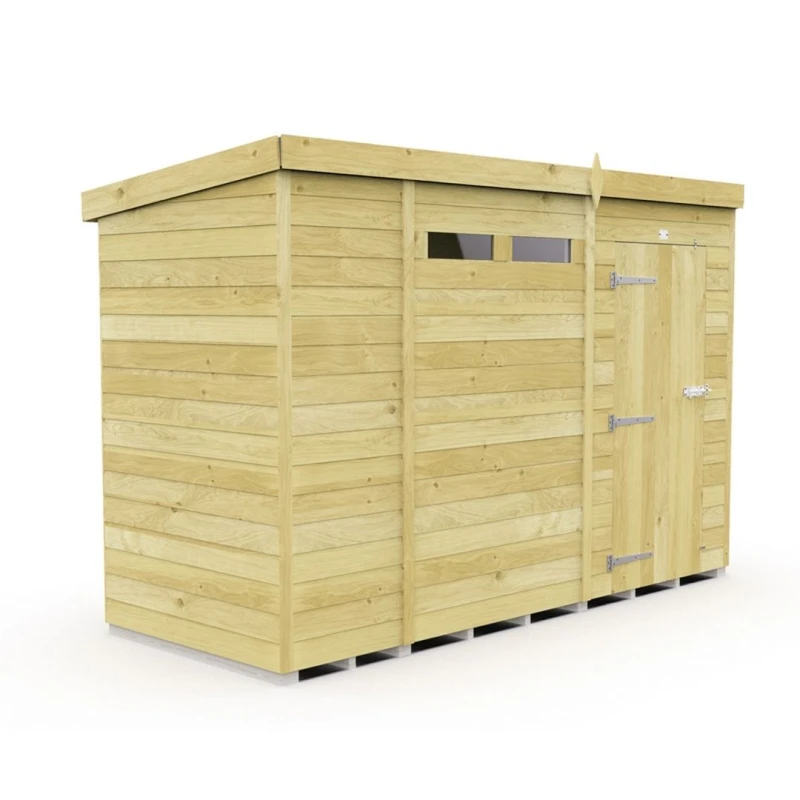 Image of Buttercup Farm 10 x 4 Feet Pent Security Shed - Single Door - L118 x W302 x H201cm in Brown Brown Unisex