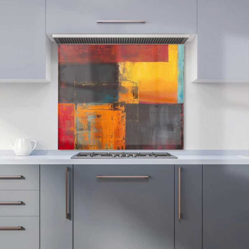 Image of Warren Reed - Designer Golden Blocks Of Abstract Kitchen Splashback Size: 600mm x 750mm Multicolor Unisex 600mm x 750mm