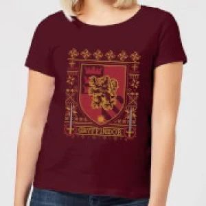Image of Harry Potter Gryffindor Crest Womens Christmas T-Shirt - Burgundy - L