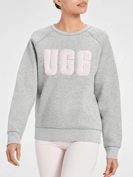 Image of UGG Madeline Fuzzy Logo Crew Neck Jumper - Grey Heather / Sonora Size M Women