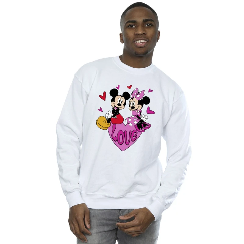 Image of Disney Men Love Mickey & Minnie Mouse Hearts Sweatshirt in Grey Size: Small Grey S Male 5063376317931