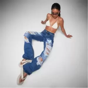Image of Missguided Distressed Straight Leg Jeans - Blue