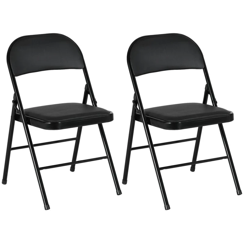 Image of HOMCOM HOMCOM Metal Folding Chairs Set of 2 with PU Leather Cushion, Foldable Chairs in Black One Size Unisex 5056725545796