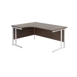 Image of Twin Upright Rectangular Left Hand Desk With White Frame - 1600mm - Dark Walnut