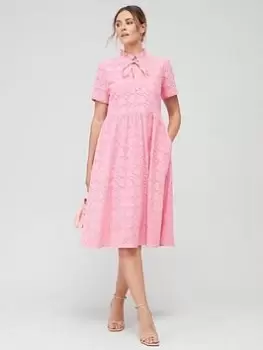 Image of Barbour Palmetto Broderie Anglais Frill Neck Midi Dress - Pink, Size 12, Women