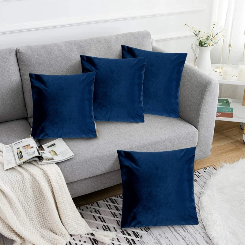 Image of Alan Symonds Plain Velvet Cushion Set of 4 Navy unisex 45x45cm