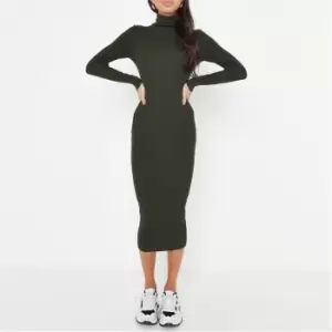 Image of Missguided Recycled Petite Rib Roll Neck Midaxi Dress - Green