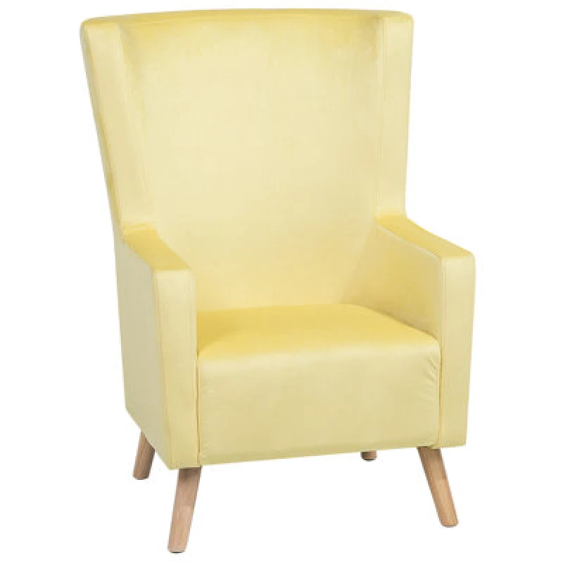 Image of Beliani Velvet Wingback Chair Yellow Oneida