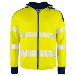 image of Projob Mens Hi-Vis Long Cuff Hooded Jacket (M) (Yellow/Navy)