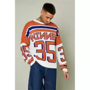 Image of I Saw It First Orange Mens Winner Fine Knit Jaquard Jumper - Orange