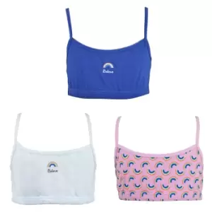 Image of Tom Franks Girls Believe Crop Top (Pack Of 3) (10-11 Years) (White/Navy/Pink)