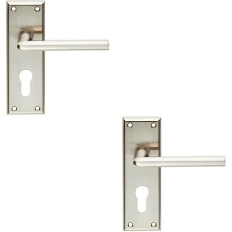 Image of Loops 2x PAIR Rounded Lever on Euro Lock Backplate Handle 150 x 50mm Satin Nickel Metallics
