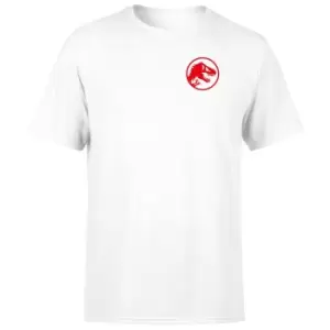 Image of Jurassic Park Red Logo Embroidered Mens T-Shirt - White - 5XL